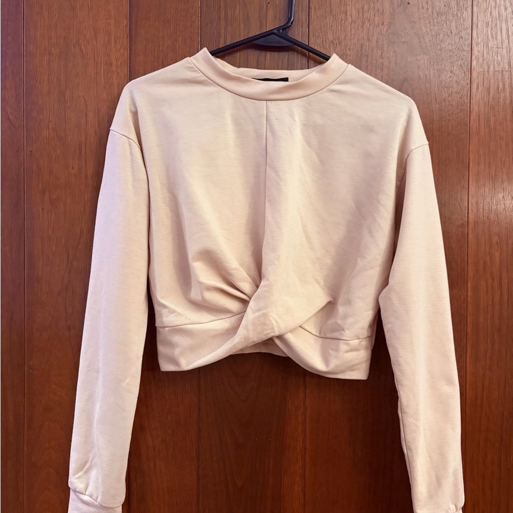 Women's Light Yellow Twist Front Crop Sweater